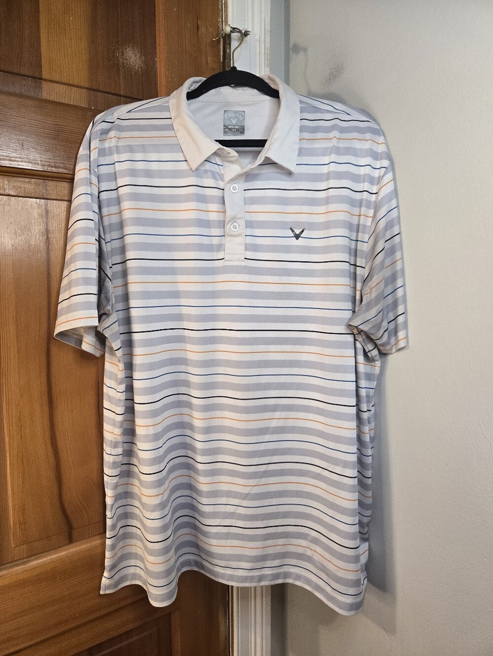 Callaway Men's Short-Sleeve Striped Polo in Light Blue, White & Peach